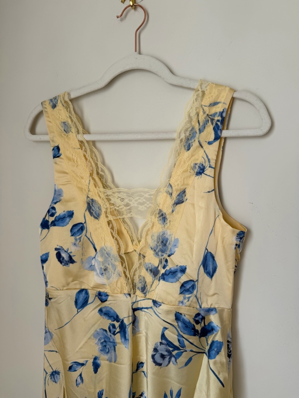 Thirty thirty Yellow Blue Floral Lace-Trim slip maxi Dress - Picture 7 of 8